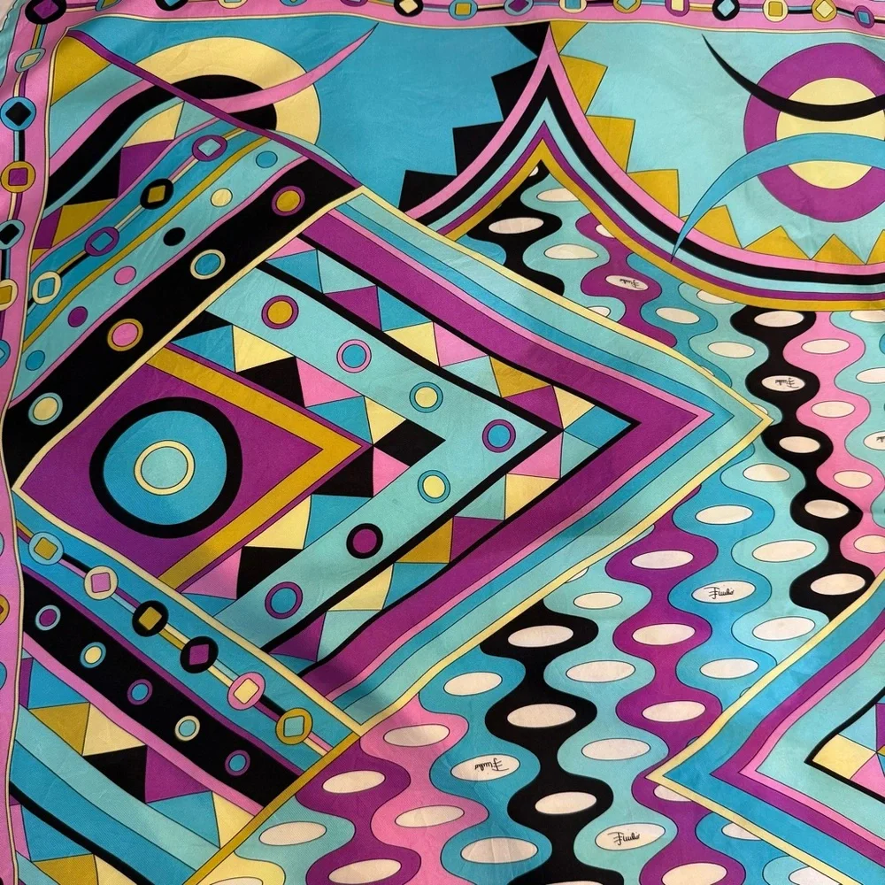 Emilio Pucci Multicolor Geometric Silk Scarf